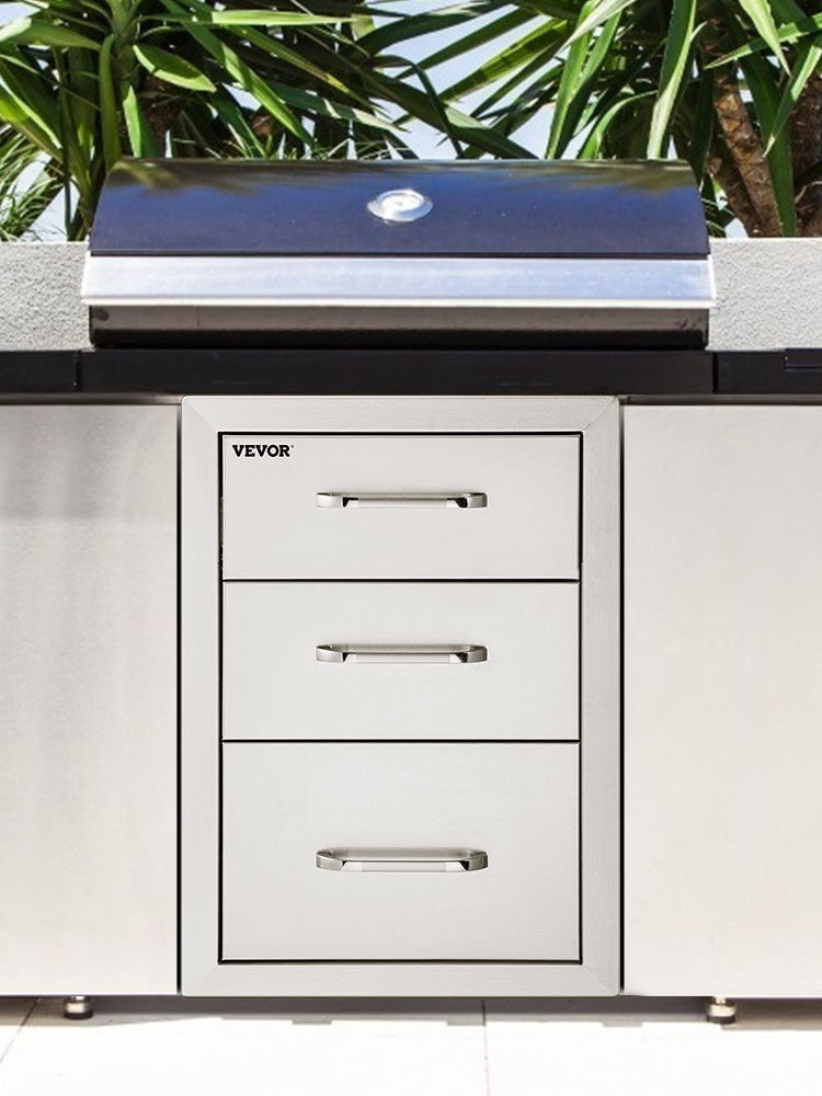 Tiroir triple en acier inoxydable pour rangement barbecue de cuisine extérieure
