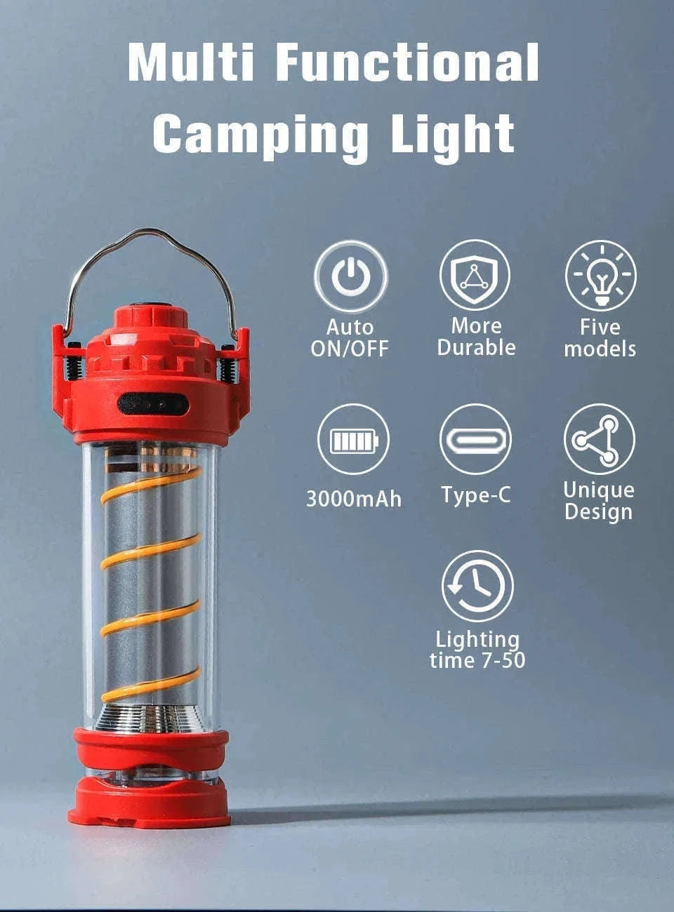 Outdoor LED Camping Light with Tripod, 5 Modes and USB Charging-RH storage bag