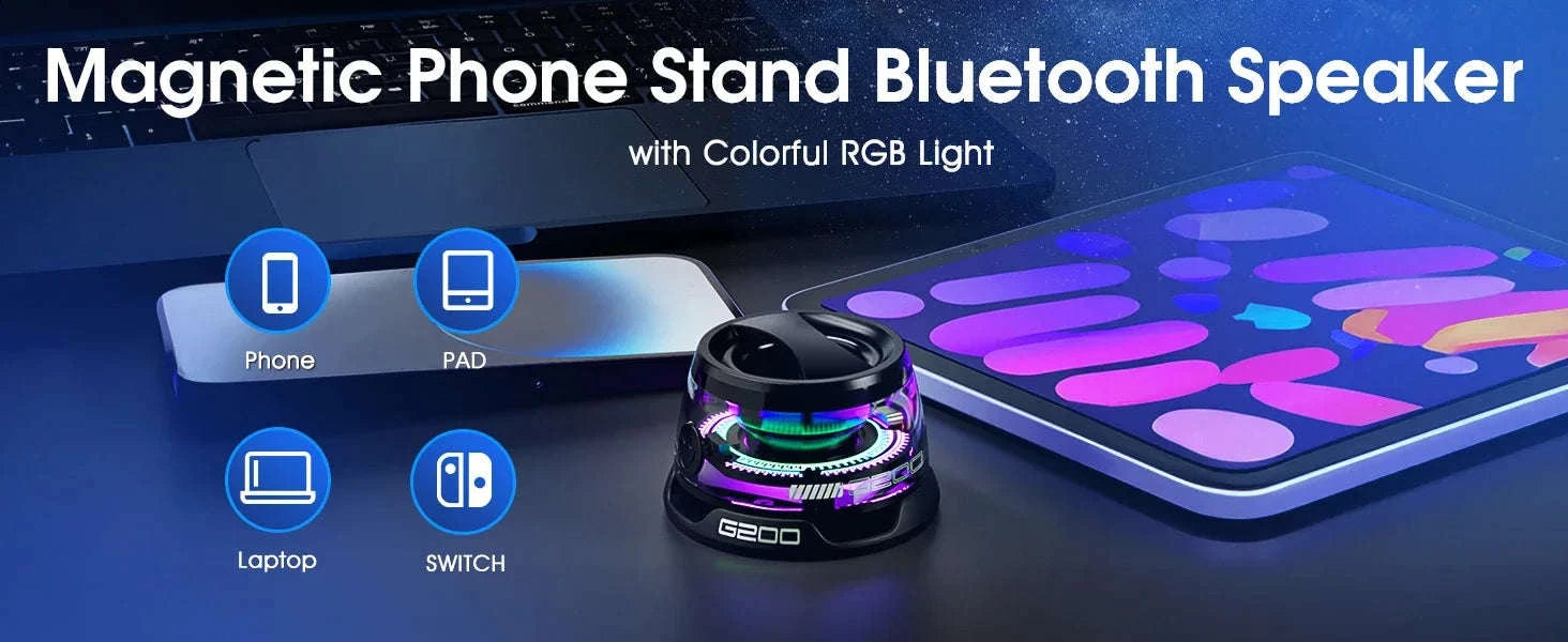 Outdoor Magnetic Bluetooth Speaker with RGB Light and Phone Holder-White
