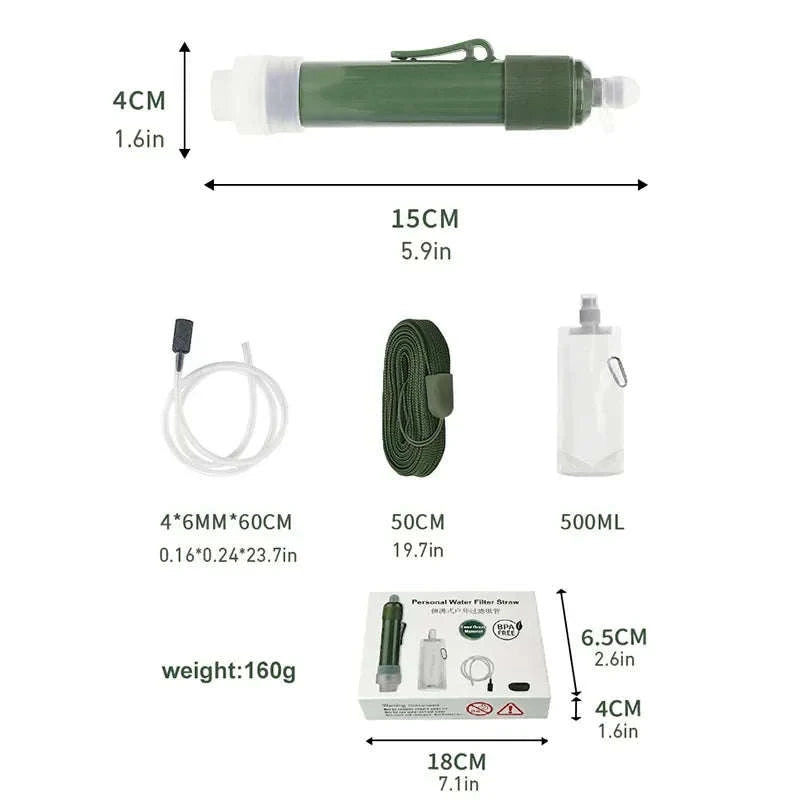Outdoor Mini Filter Straw Water Purifier Set for Camping-Blue