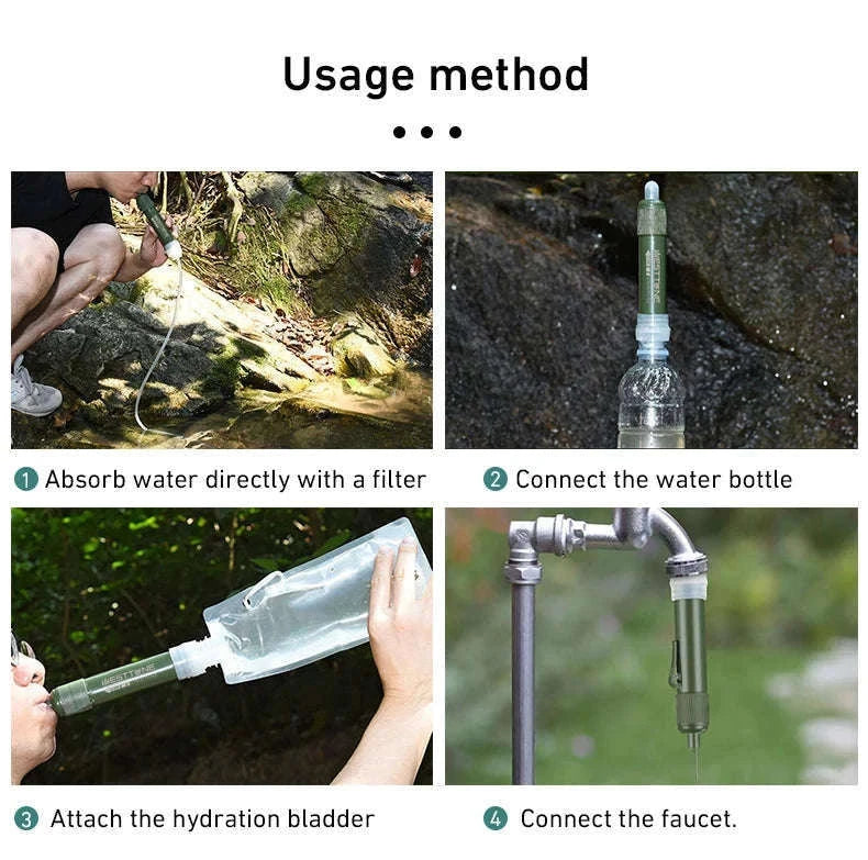 Outdoor Mini Water Filter Straw Set for Camping and Emergencies-Green