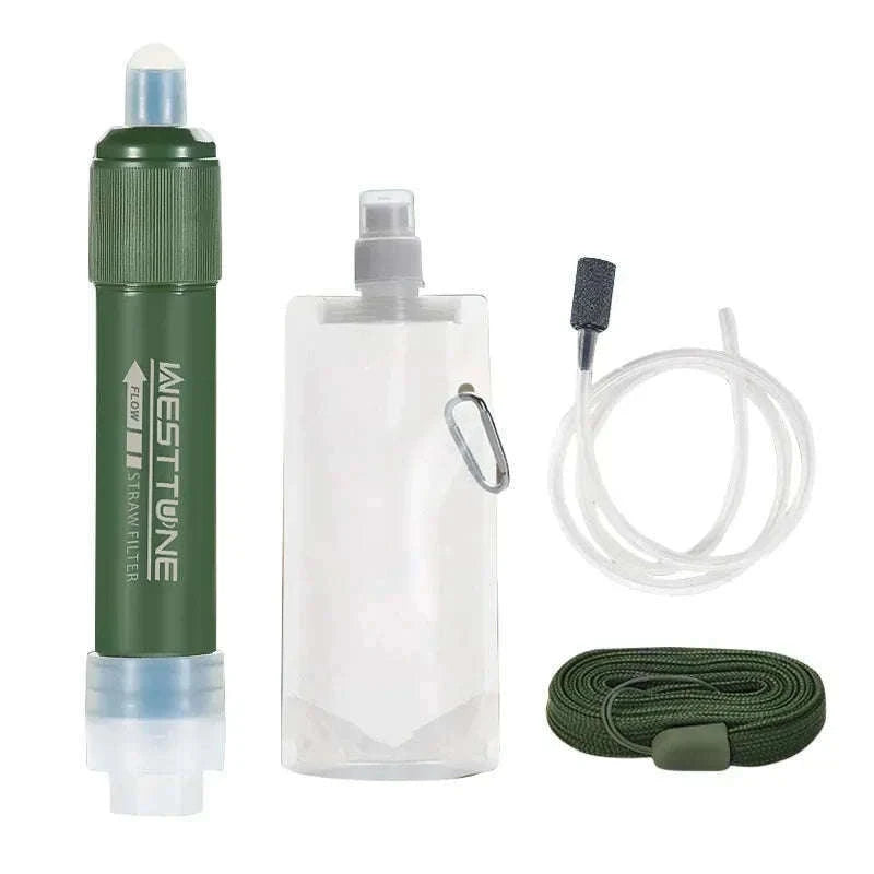 Outdoor Mini Water Filter Straw Set for Camping and Emergencies-Green