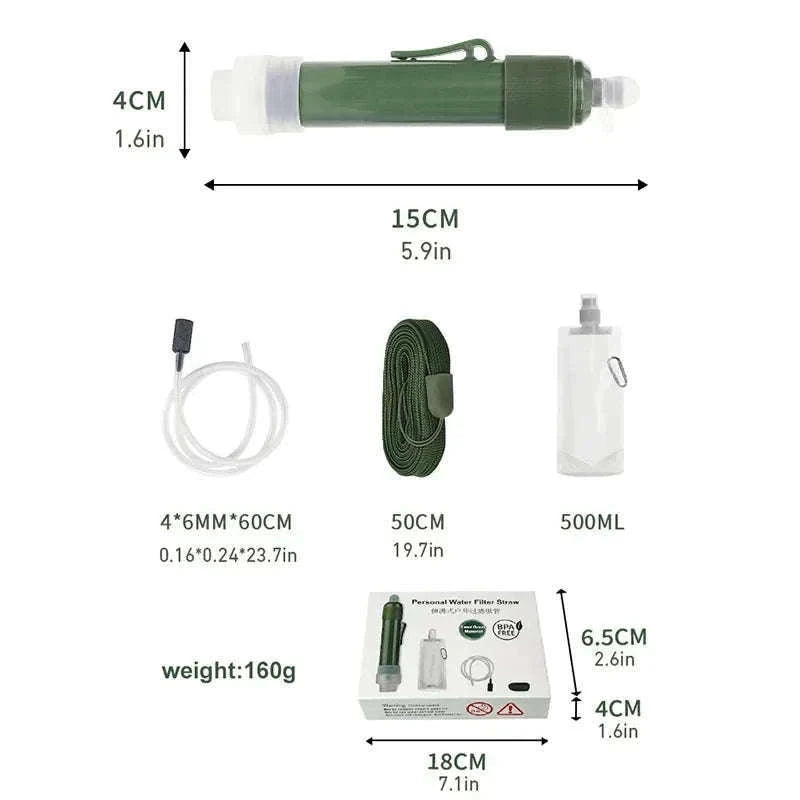 Outdoor Mini Water Filter Straw Set for Camping and Emergencies-Green