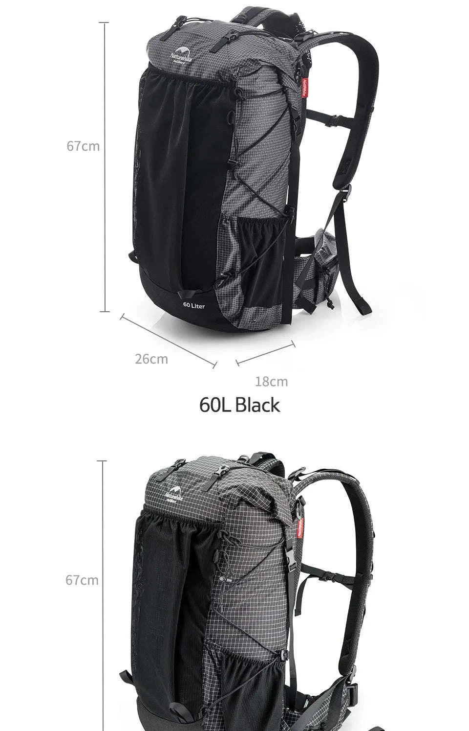 Outdoor Mountain Backpack 60+5L Waterproof with Rain Cover-60L Black / japan