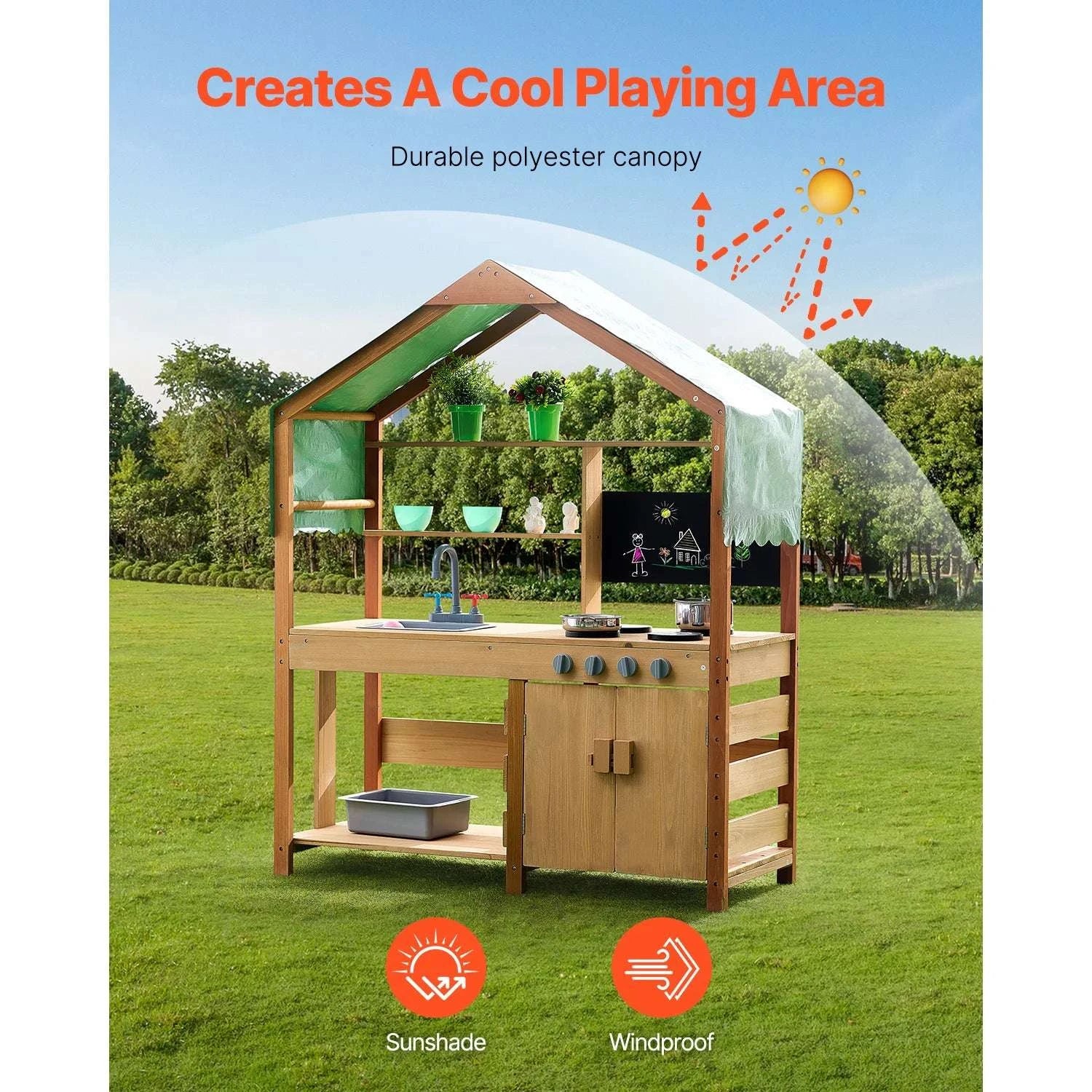 Outdoor Mud Kitchen Playset with Canopy, Faucet & Cookware Set-1Set / United States
