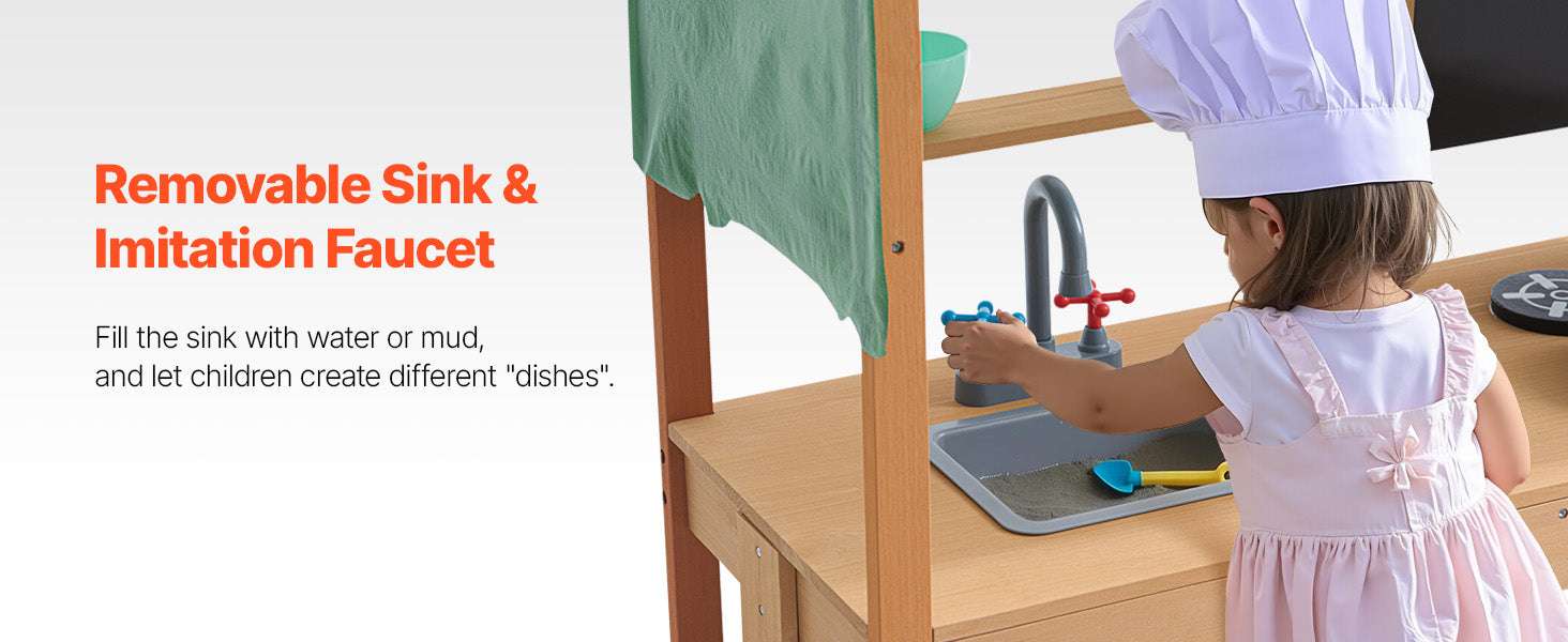 Outdoor Mud Kitchen Playset with Canopy, Faucet & Cookware Set-1Set / United States
