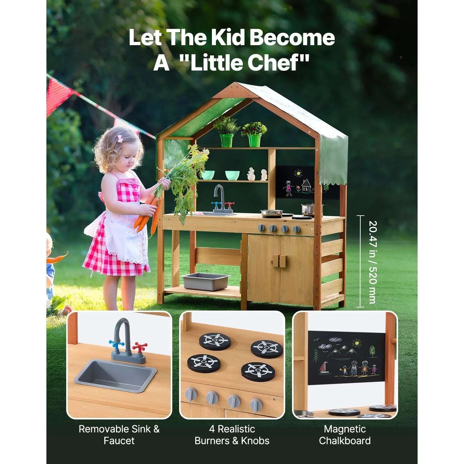 Outdoor Mud Kitchen Playset with Canopy, Faucet & Cookware Set-1Set / United States