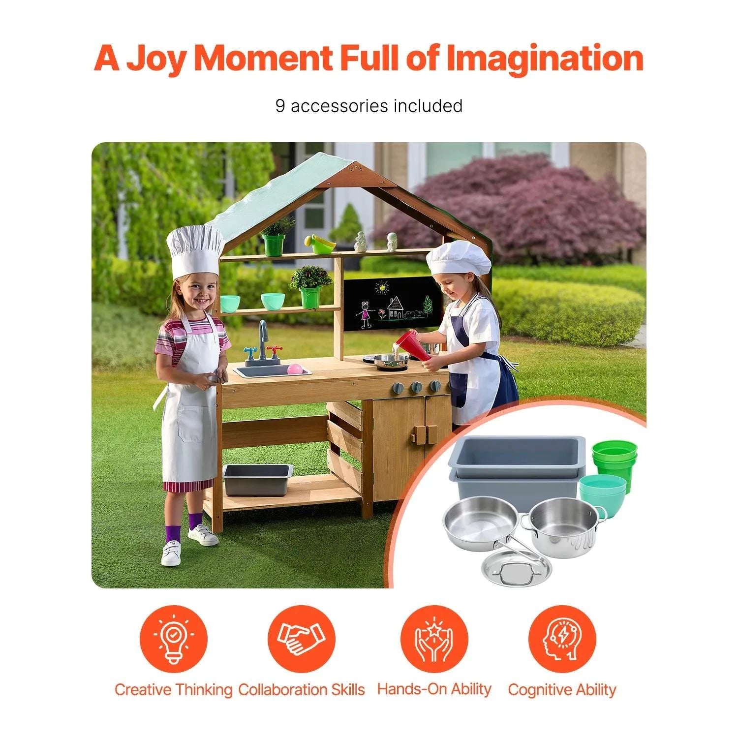 Outdoor Mud Kitchen Playset with Canopy, Faucet & Cookware Set-1Set / United States