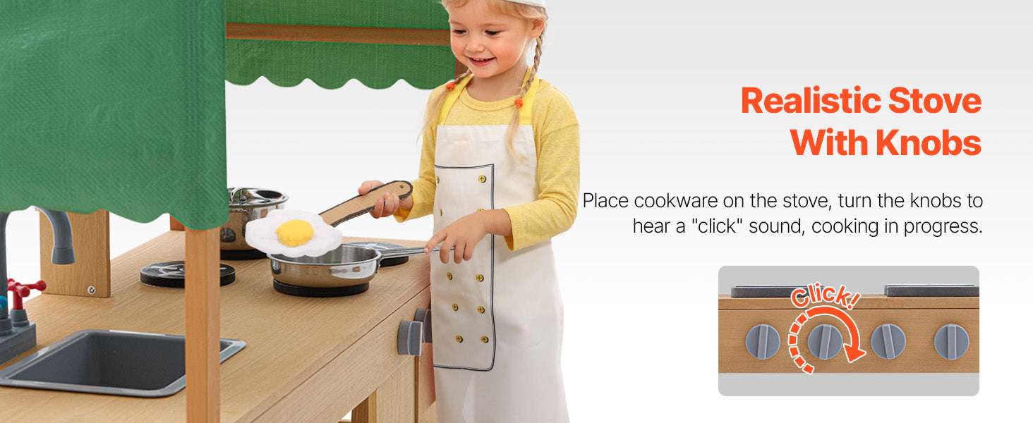 Outdoor Mud Kitchen Playset with Canopy, Faucet & Cookware Set-1Set / United States