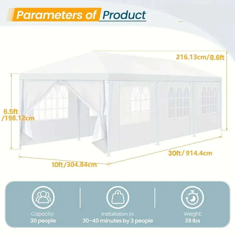 Outdoor Party Tent Canopy with Removable Sidewalls-White / 10x30ft / United States