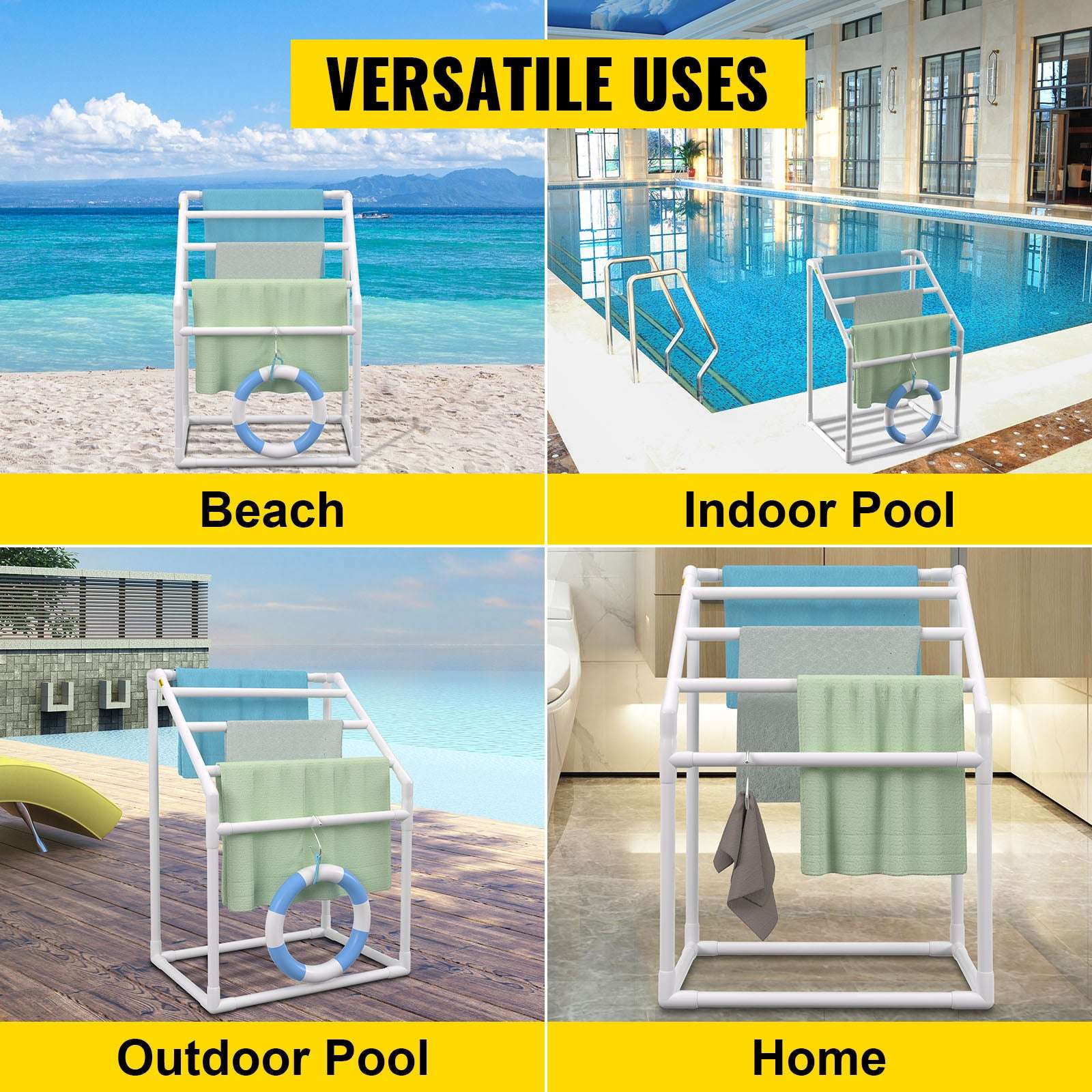 Outdoor Pool Towel Rack with 5–8 Bars, PVC Freestanding Organizer-T Shape 5 Bar / United States