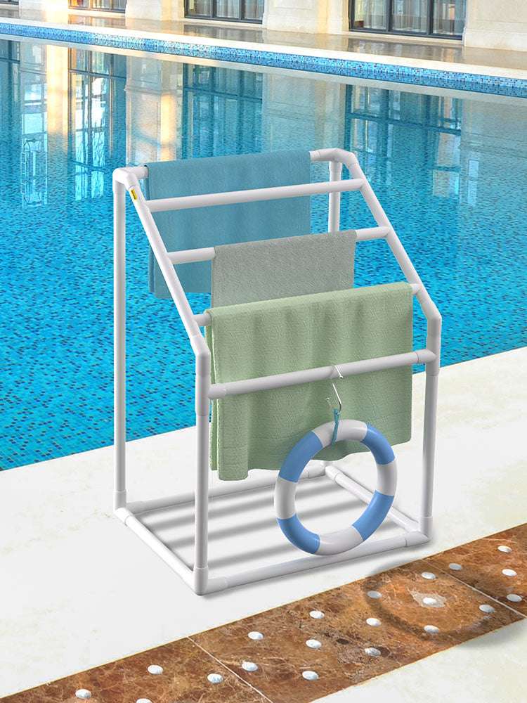 Outdoor Pool Towel Rack with 5–8 Bars, PVC Freestanding Organizer-T Shape 5 Bar / United States