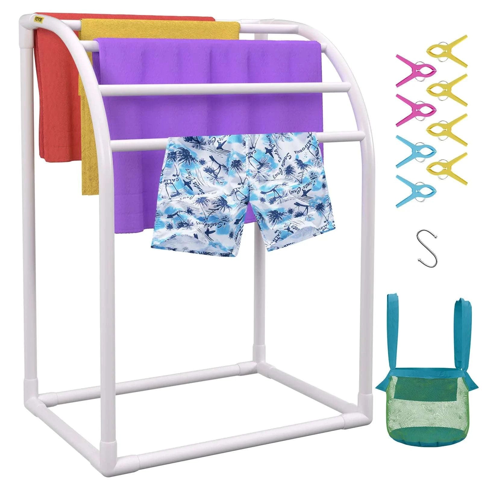 Outdoor Pool Towel Rack with 5–8 Bars, PVC Freestanding Organizer-T Shape 5 Bar / United States
