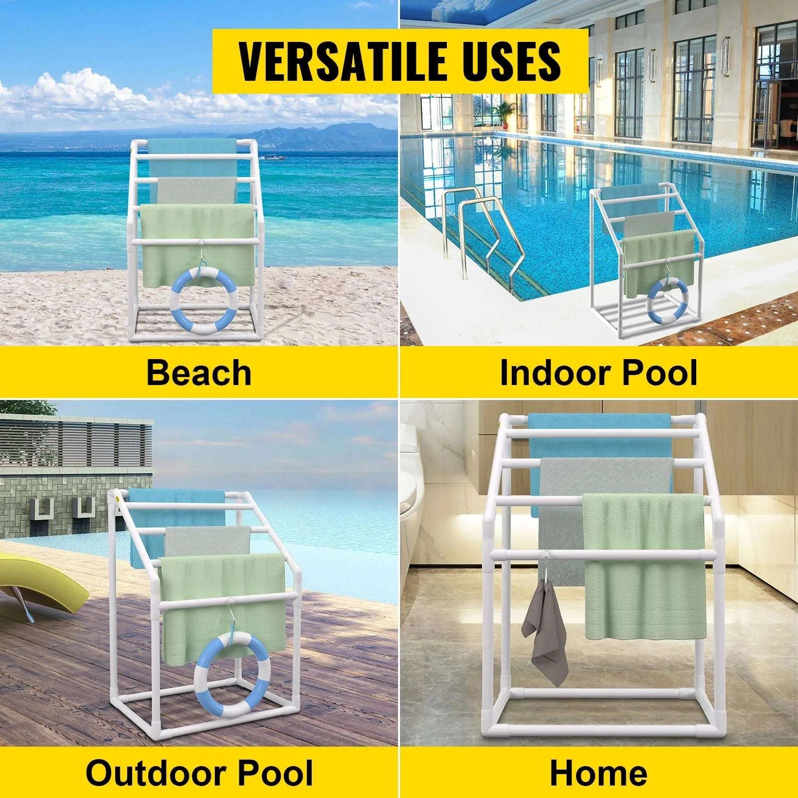 Outdoor Pool Towel Rack with 5–8 Bars, PVC Freestanding Organizer-T Shape 5 Bar / United States