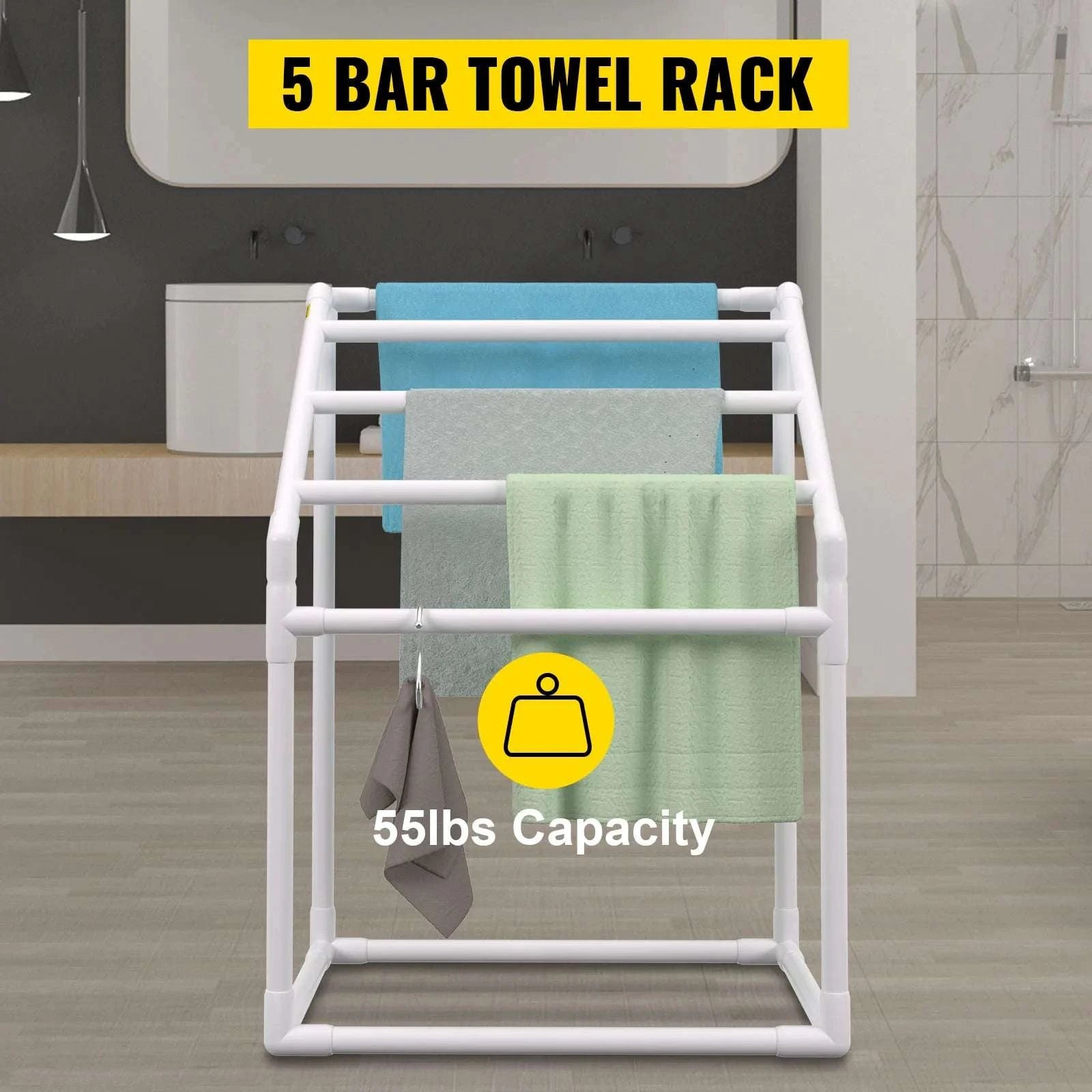 Outdoor Pool Towel Rack with 5–8 Bars, PVC Freestanding Organizer-T Shape 5 Bar / United States