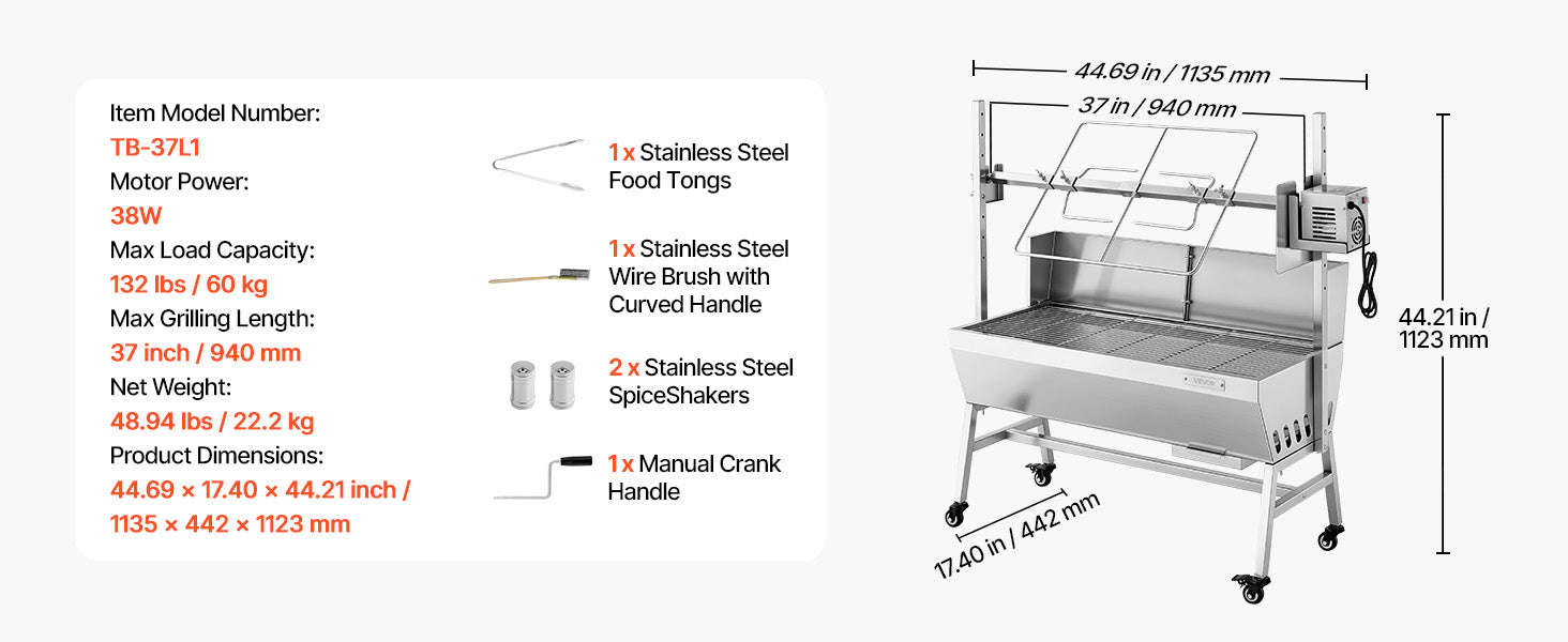 Outdoor Rotisserie Grill with 132 lbs Load Capacity-37inch / spain
