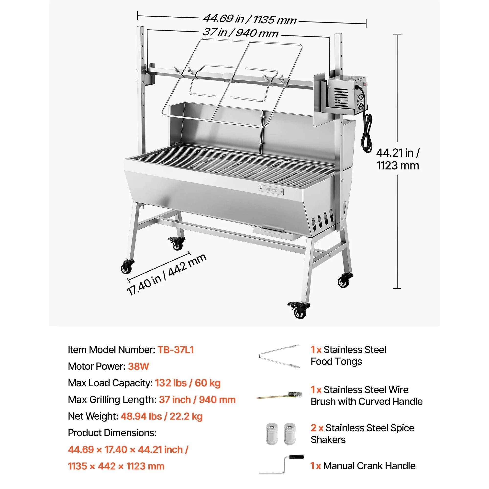 Outdoor Rotisserie Grill with 132 lbs Load Capacity-37inch / spain