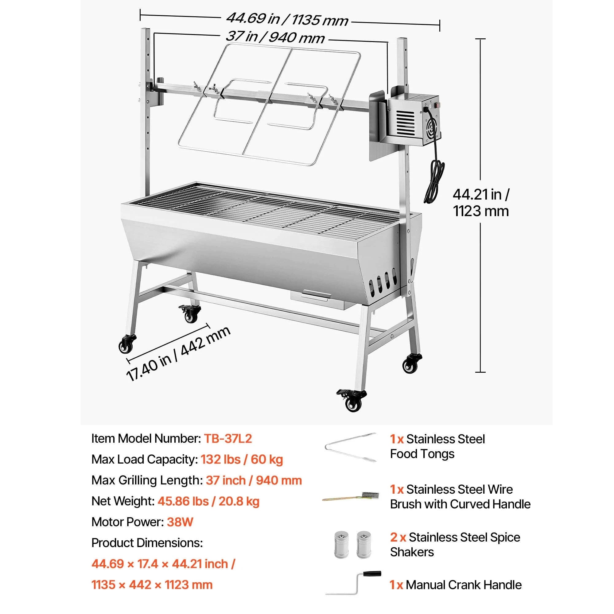 Outdoor Rotisserie Grill with 132 lbs Load Capacity-37inch / spain