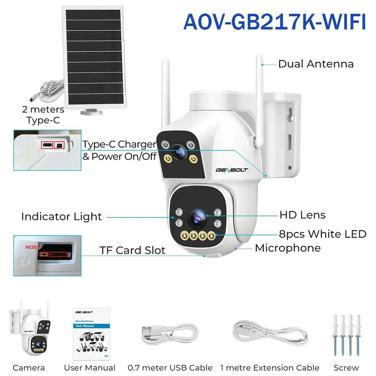 Outdoor Solar Security Camera with Dual Motion Detection and Night Vision-PIR-GB217H-WIFI / Mexico