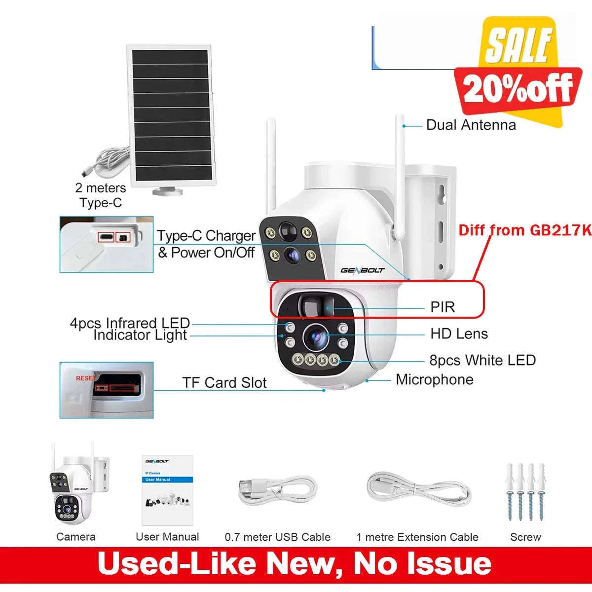 Outdoor Solar Security Camera with Dual Motion Detection and Night Vision-PIR-GB217H-WIFI / Mexico