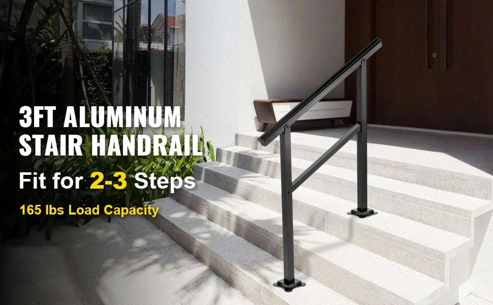 Outdoor Stair Handrail for 2–3 Steps, Adjustable Aluminum Railing-3 FT / United States
