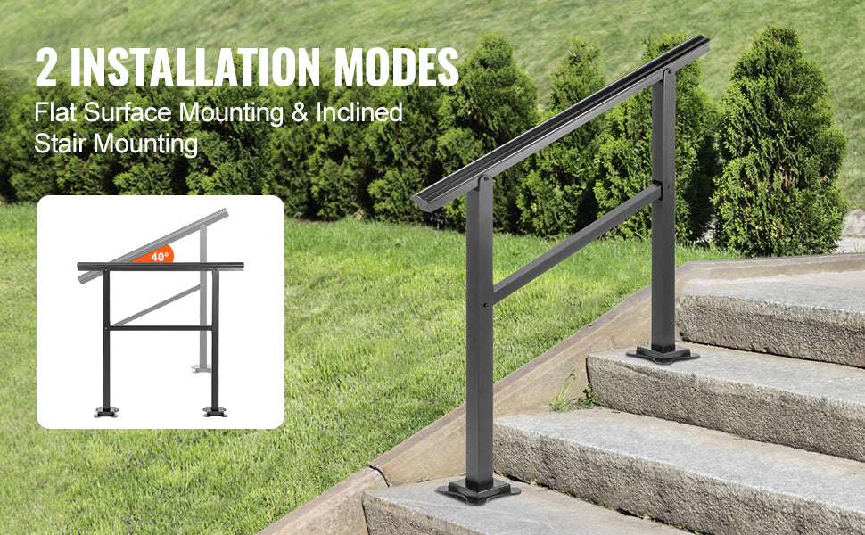 Outdoor Stair Handrail for 2–3 Steps, Adjustable Aluminum Railing-3 FT / United States
