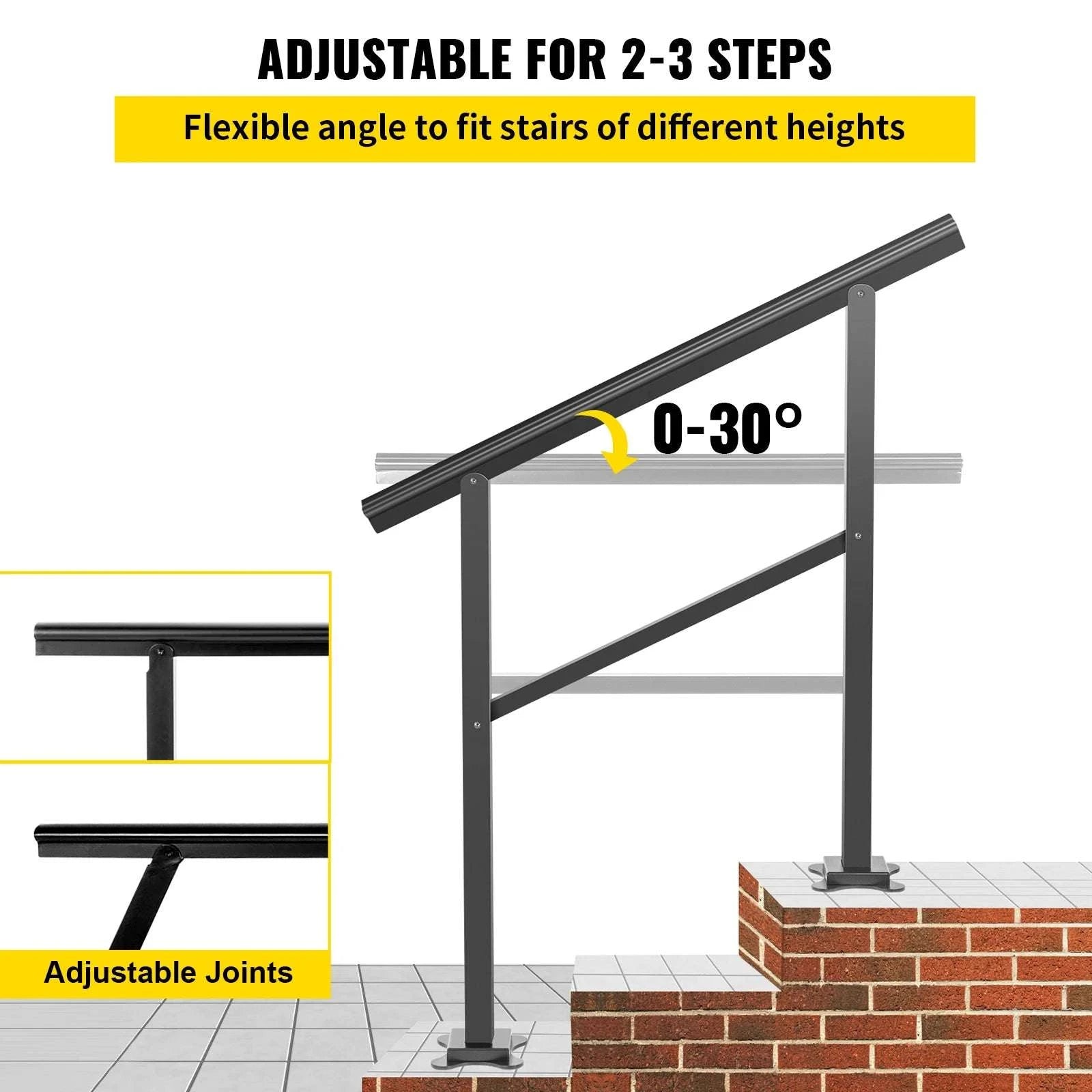 Outdoor Stair Handrail for 2–3 Steps, Adjustable Aluminum Railing-3 FT / United States