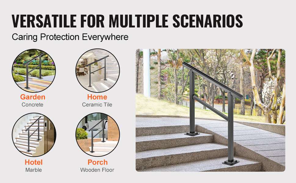 Outdoor Stair Handrail for 2–3 Steps, Adjustable Aluminum Railing-3 FT / United States