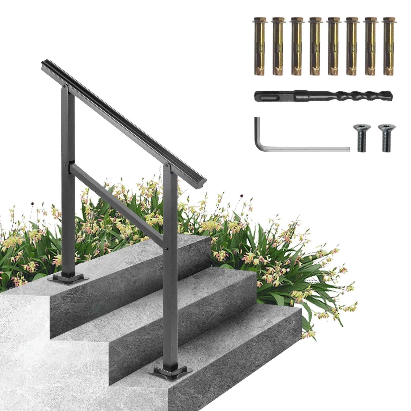 Outdoor Stair Handrail for 2–3 Steps, Adjustable Aluminum Railing-3 FT / United States