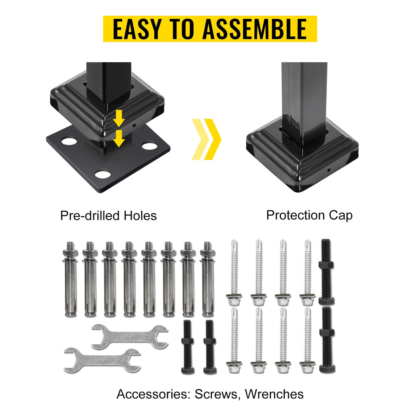 Outdoor Stair Handrail for 4 or 5 Steps, Wrought Iron, Black-4or5Steps / United States