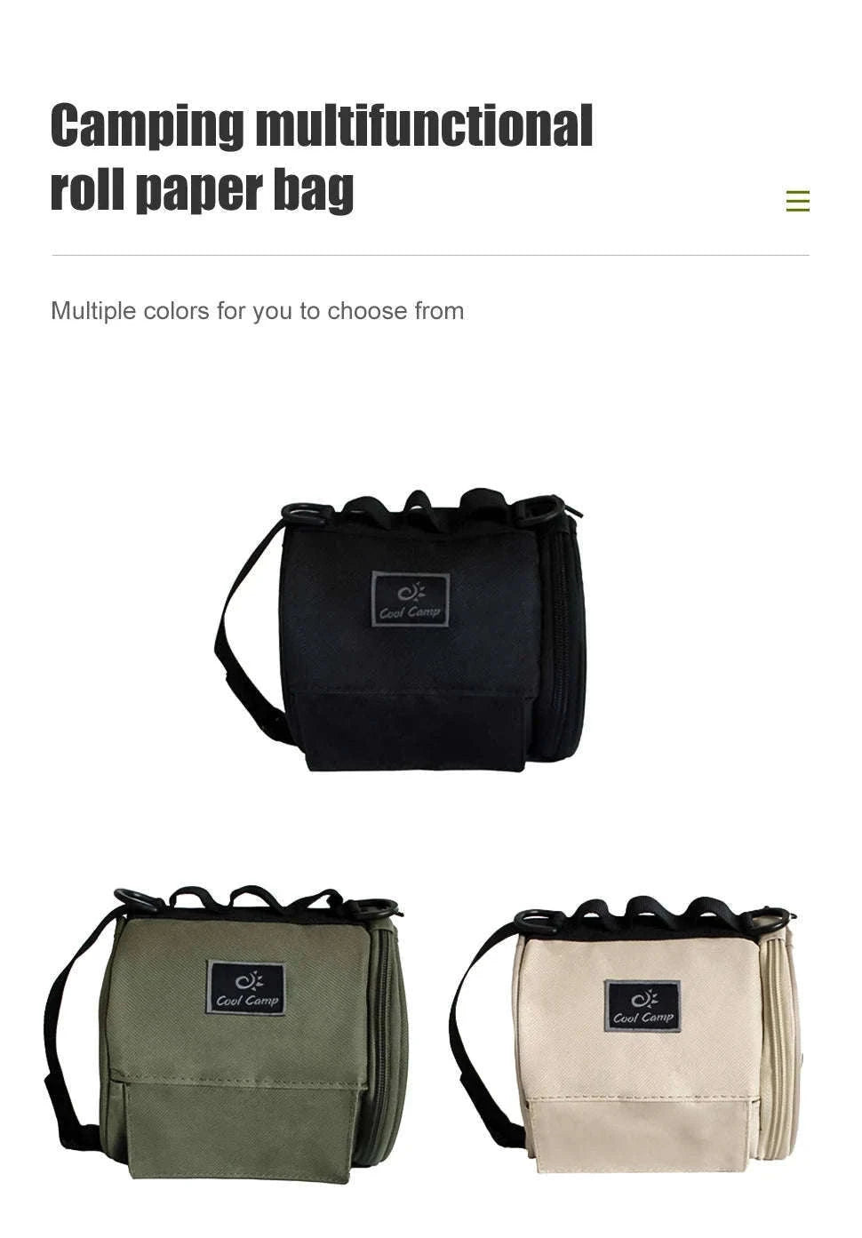 Outdoor Tissue Case with Hook for Travel Roll Paper Storage-Khaki-M