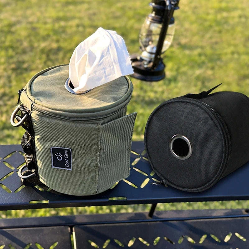 Outdoor Tissue Case with Hook for Travel Roll Paper Storage-Khaki-M