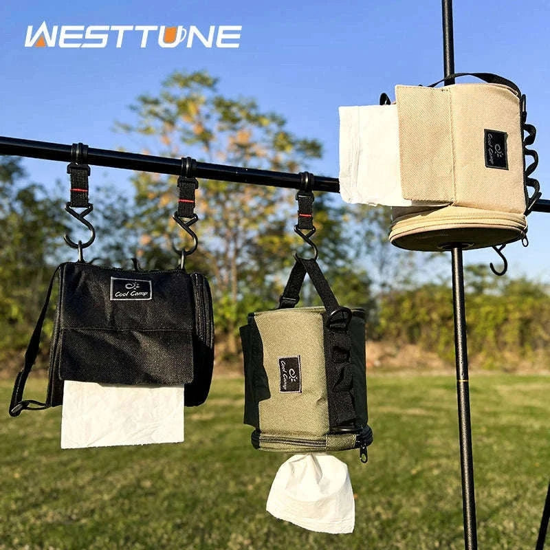 Outdoor Tissue Case with Hook for Travel Roll Paper Storage-Khaki-M