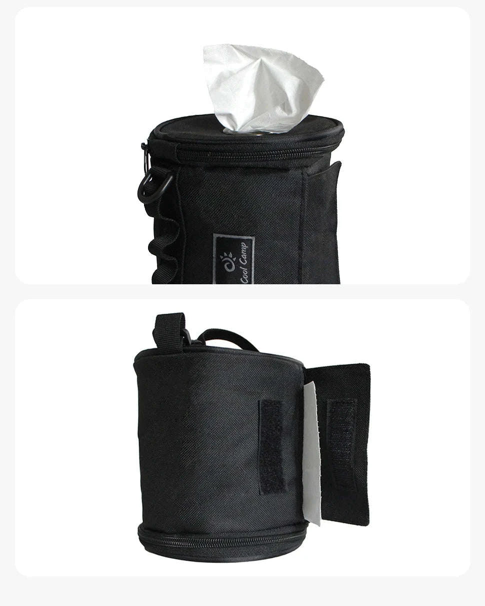 Outdoor Tissue Case with Hook for Travel Roll Paper Storage-Khaki-M