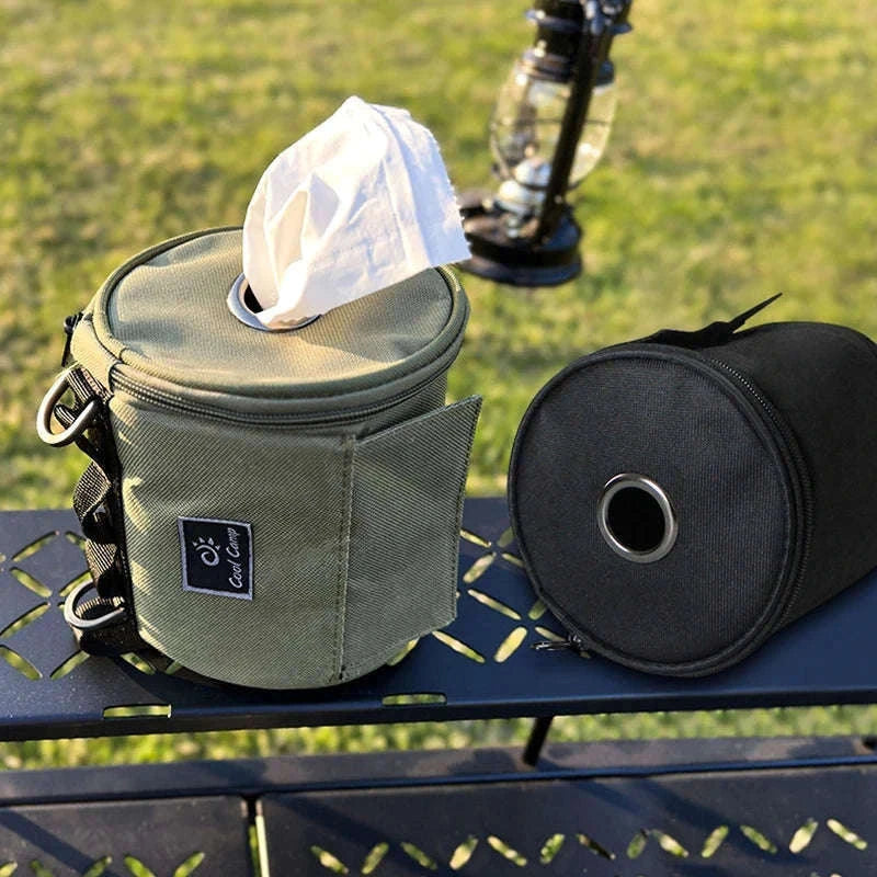 Outdoor Tissue Case with Hook for Travel Roll Paper Storage-Khaki-M