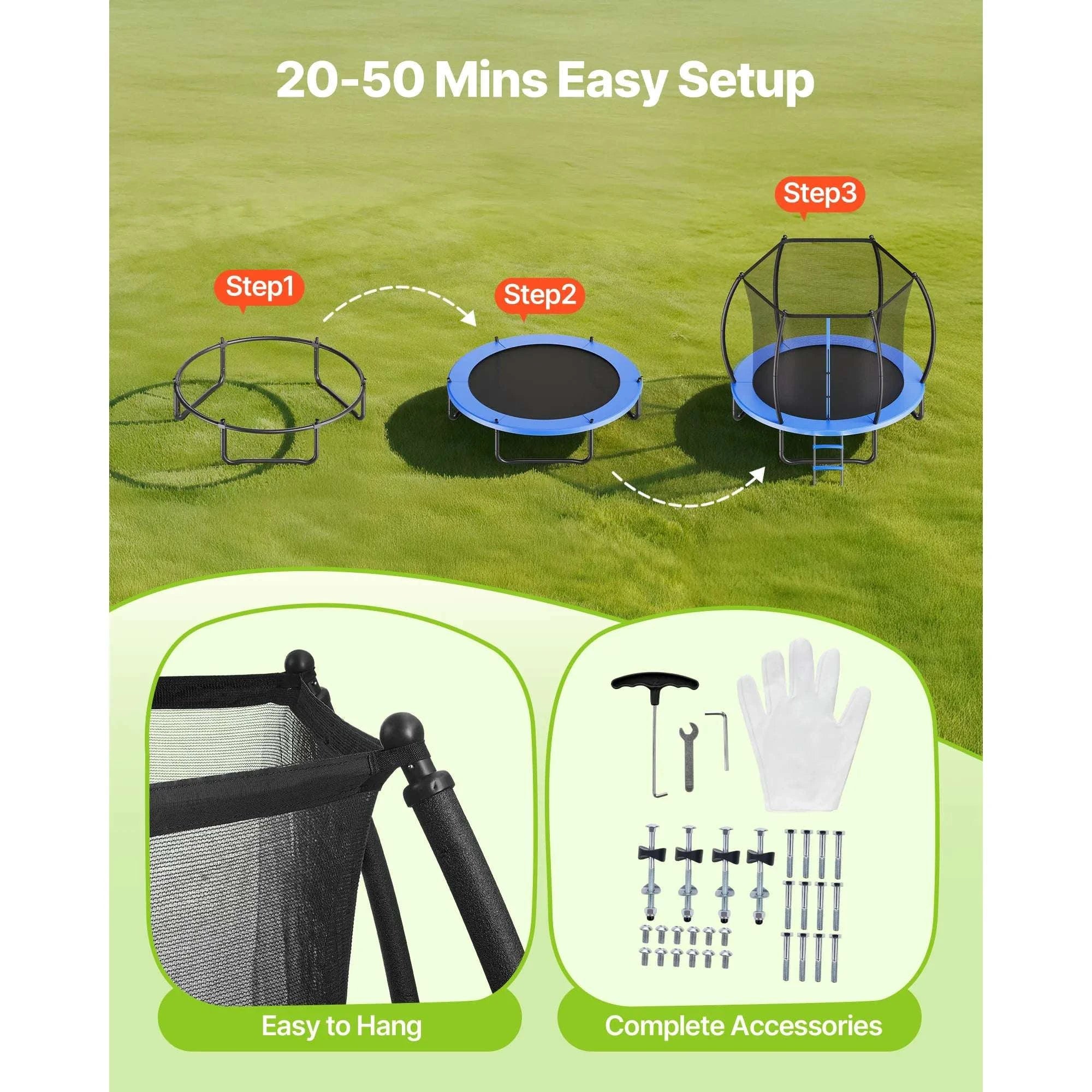 Outdoor Trampoline with Enclosure Net 8–14FT Heavy-Duty Kids Set-8FT / United States