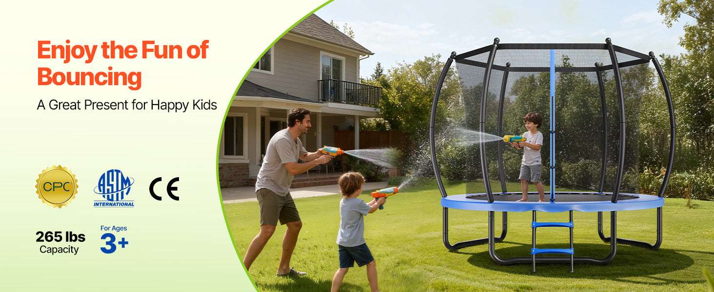 Outdoor Trampoline with Enclosure Net 8–14FT Heavy-Duty Kids Set-8FT / United States