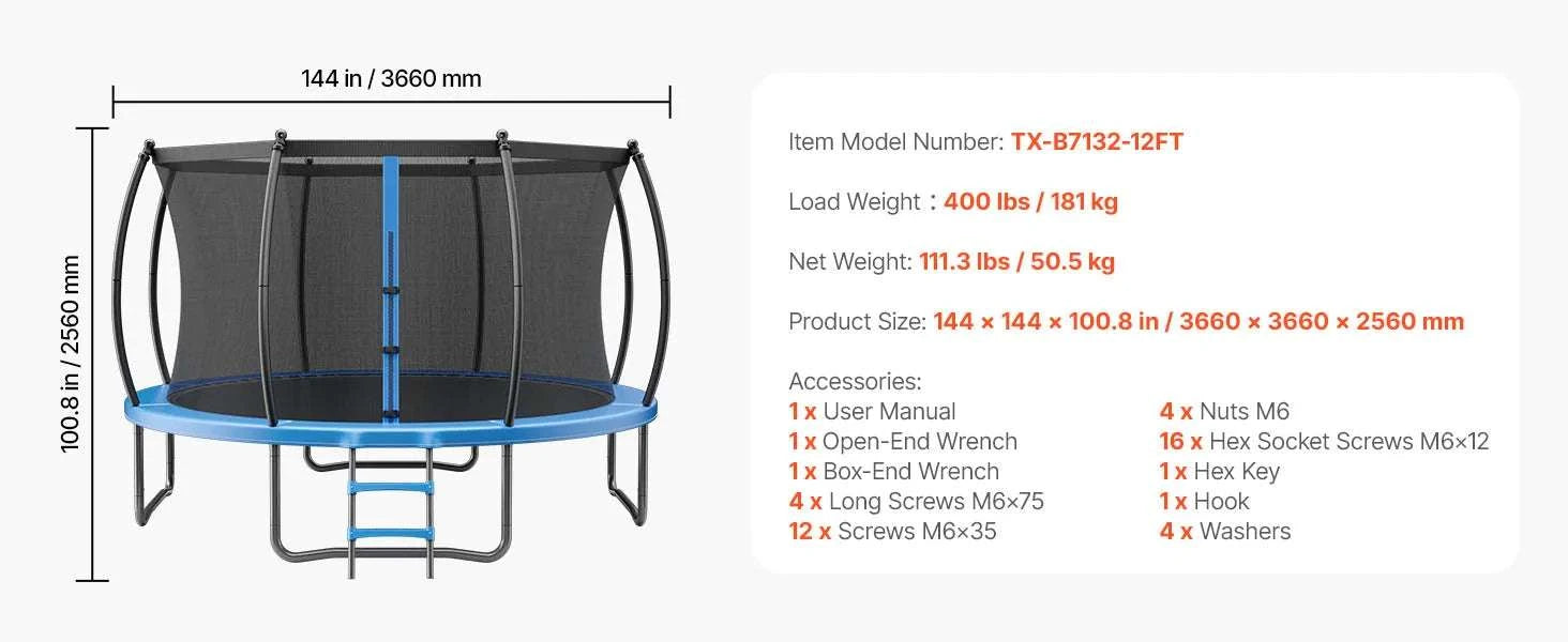 Outdoor Trampoline with Enclosure Net 8–14FT Heavy-Duty Kids Set-8FT / United States