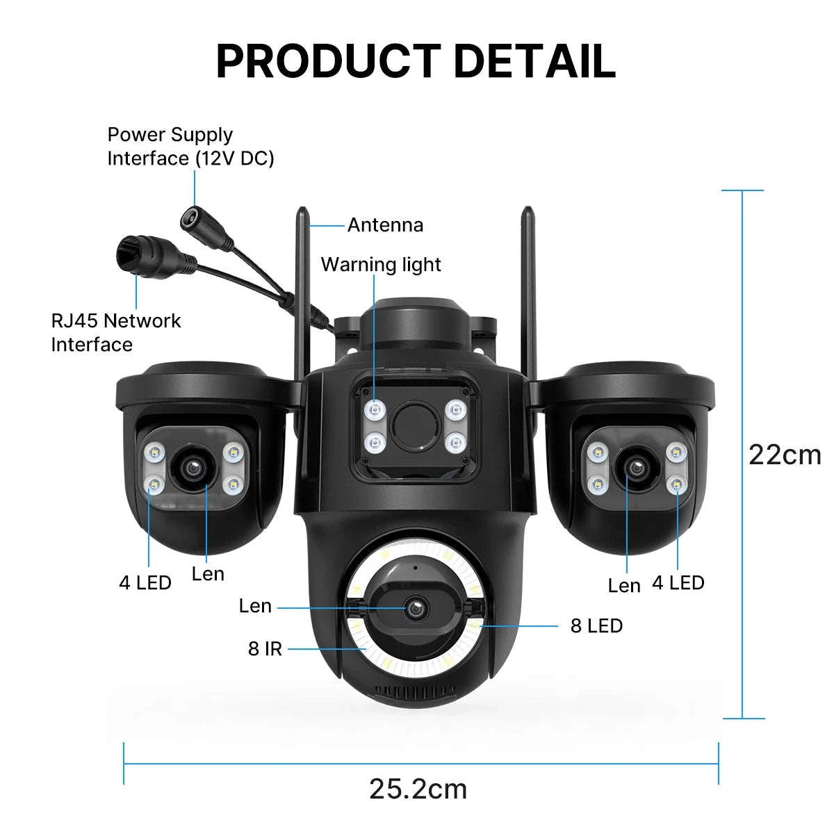 Outdoor Triple-Lens PTZ WiFi IP Camera with AI Motion Detection-Camera NO Card / EU Plug / Poland