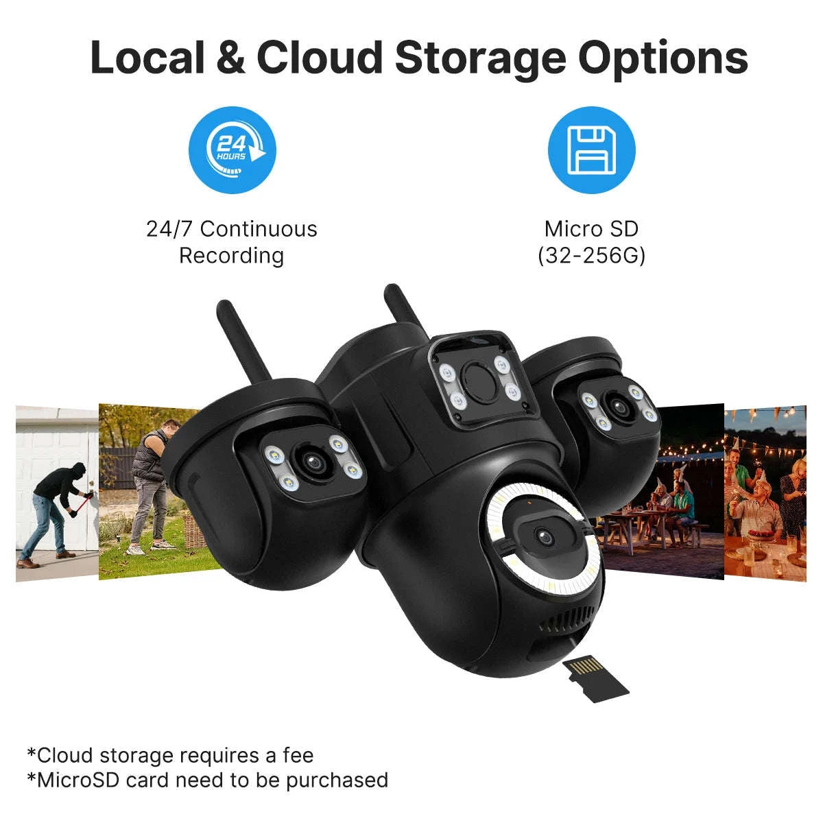 Outdoor Triple-Lens PTZ WiFi IP Camera with AI Motion Detection-Camera NO Card / EU Plug / Poland