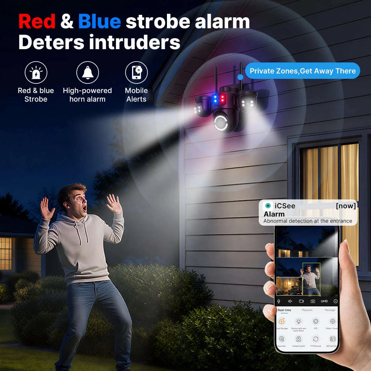 Outdoor Triple-Lens PTZ WiFi IP Camera with AI Motion Detection-Camera NO Card / EU Plug / Poland