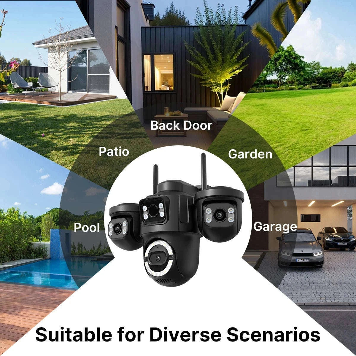 Outdoor Triple-Lens PTZ WiFi IP Camera with AI Motion Detection-Camera NO Card / EU Plug / Poland