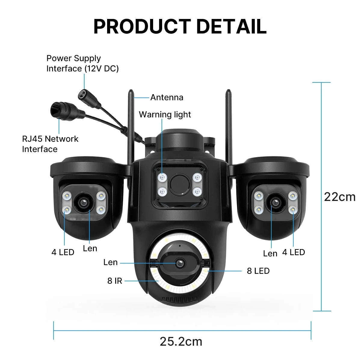 Outdoor Triple-Lens PTZ WiFi IP Camera with AI Motion Detection-Camera NO Card / EU Plug / Poland