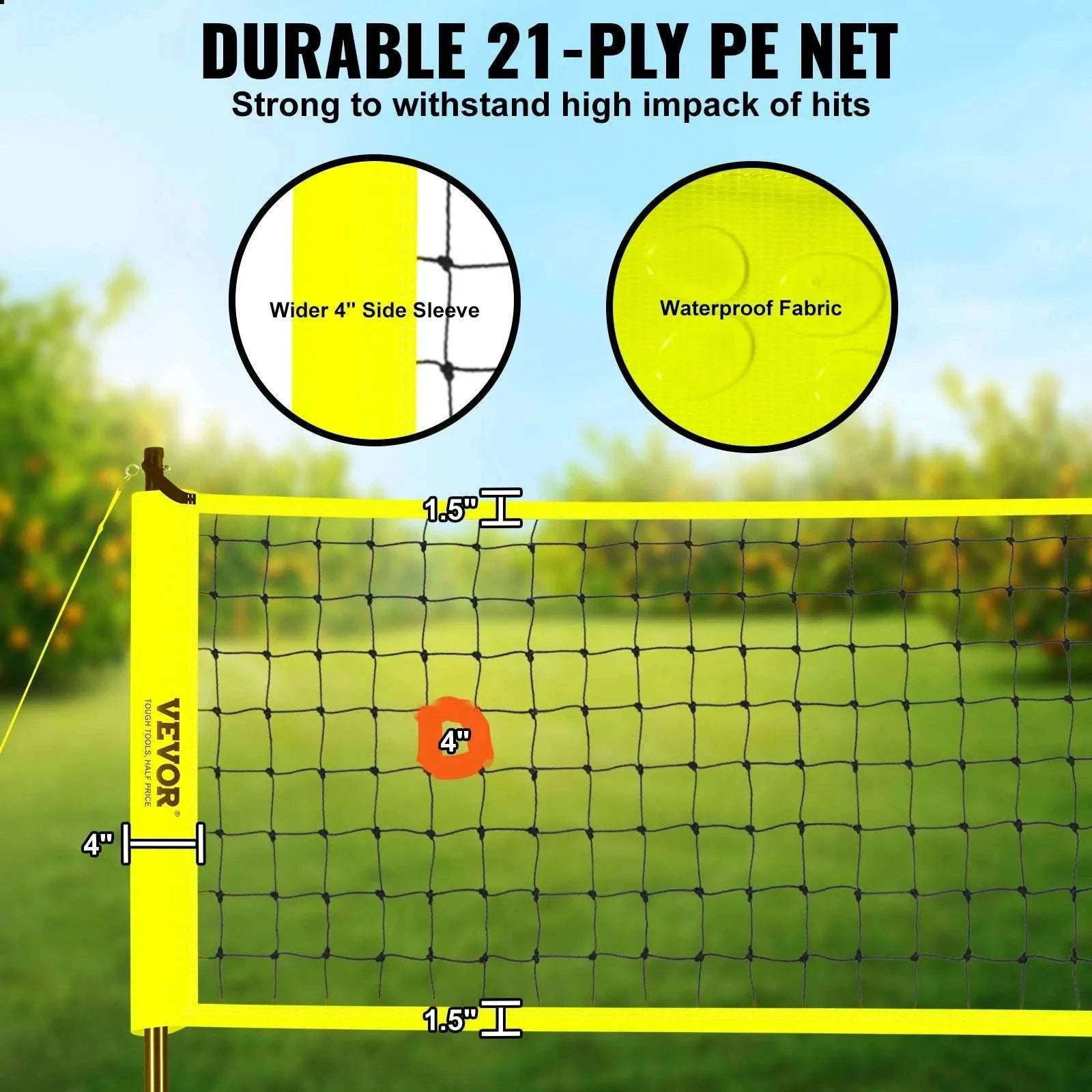 Outdoor Volleyball Net System with Adjustable Height and Steel Poles-yellow / United States