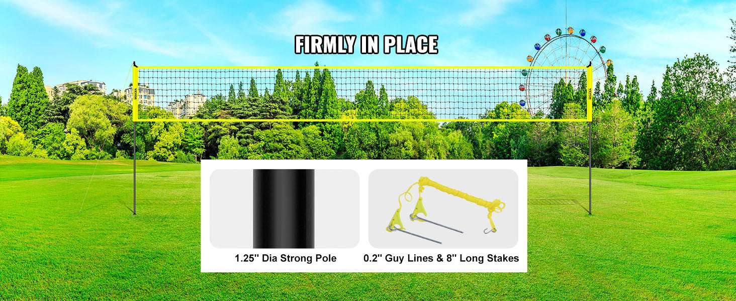 Outdoor Volleyball Net System with Adjustable Height and Steel Poles-yellow / United States