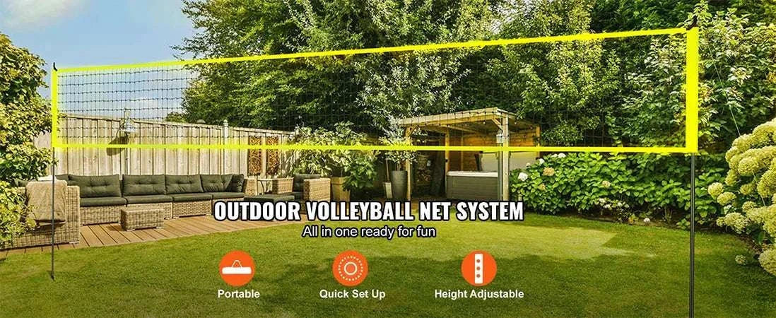 Outdoor Volleyball Net System with Adjustable Height and Steel Poles-yellow / United States