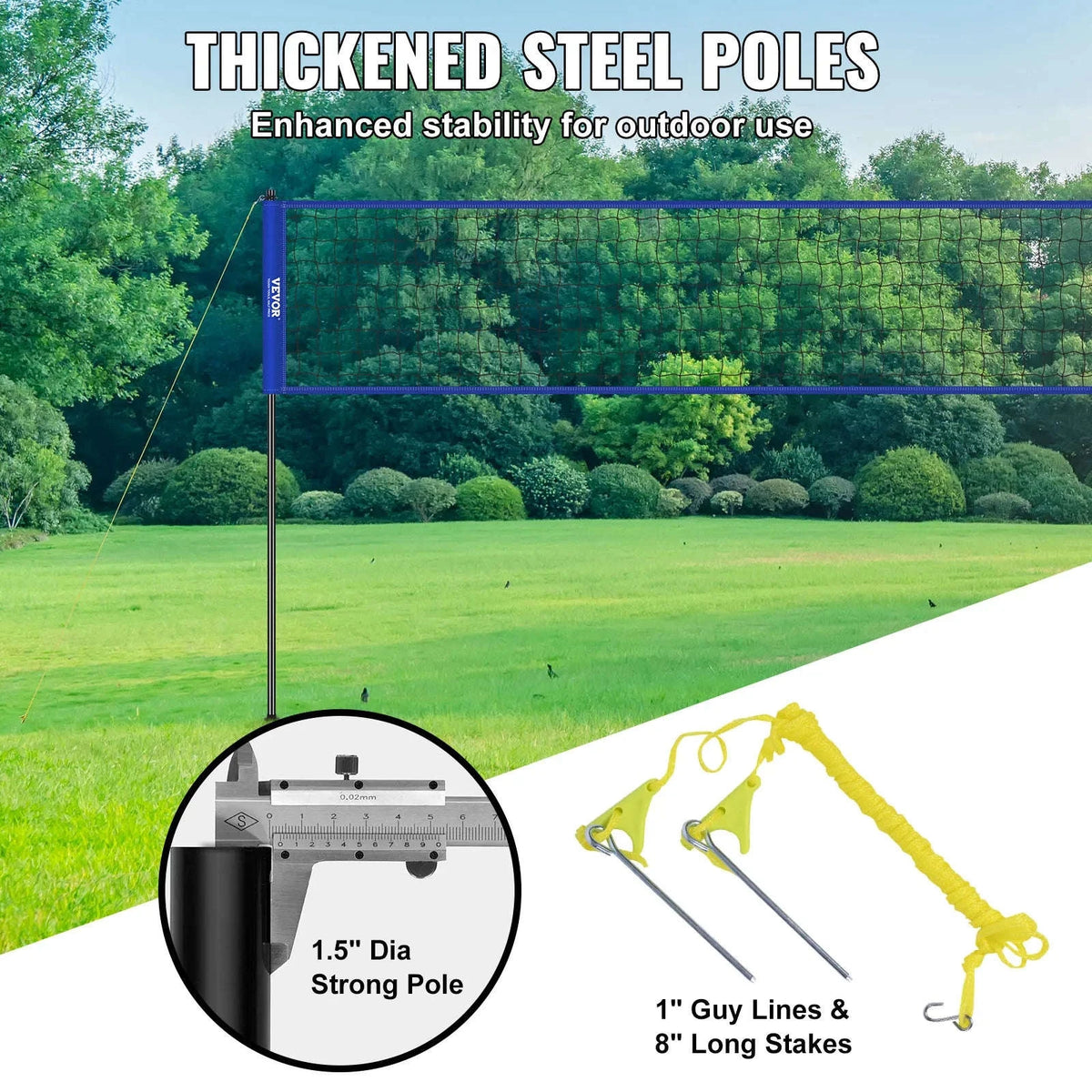 Outdoor Volleyball Net System with Adjustable Height, Steel Poles and Carrying Bag-1.5inch / Poland