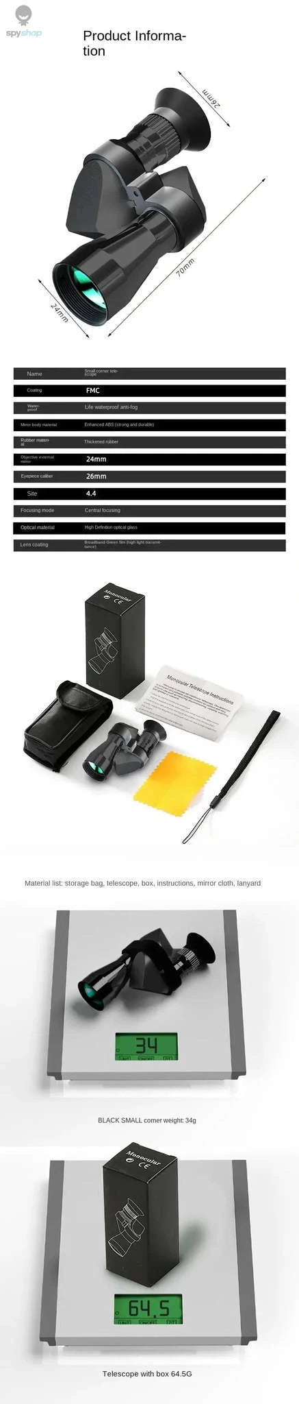 OutdoorPro Portable Monocular Telescope-black