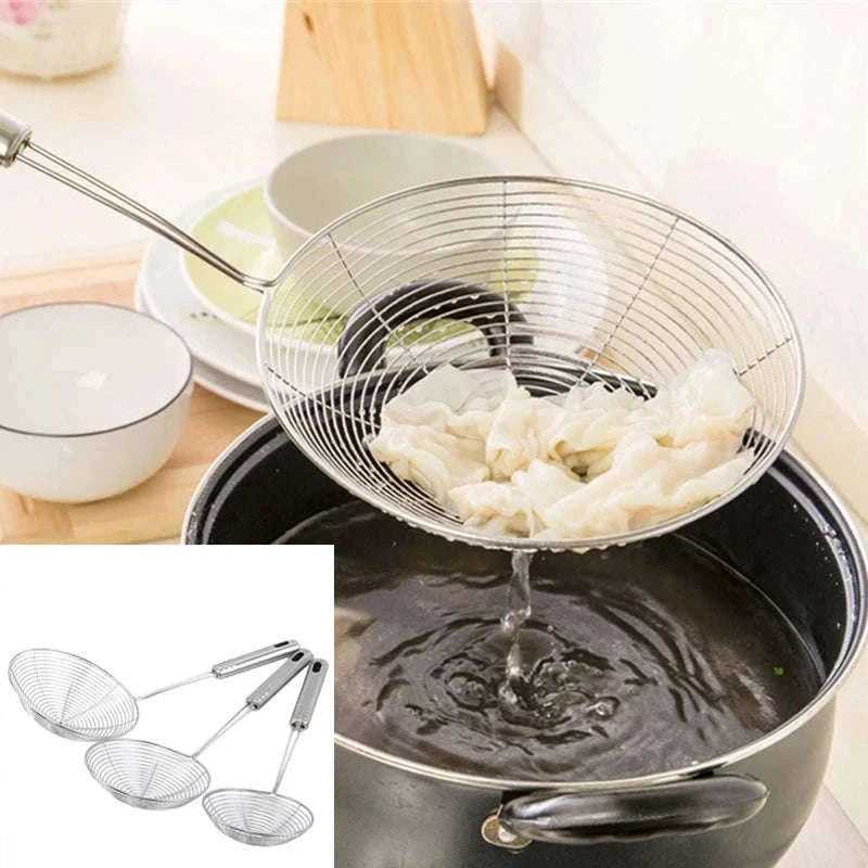 Oval Stainless Steel Oil Strainer for Cleaner Frying-silver / 33.5x13cm