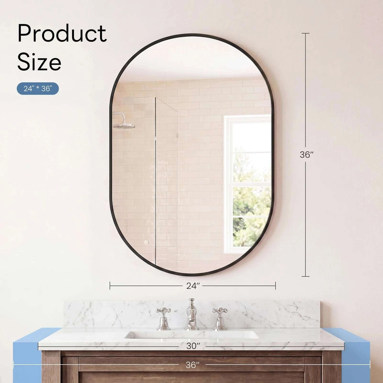 Oval Wall Mirror with Metal Frame – Modern Tempered Glass Decor-48L x 24W Gold / United States
